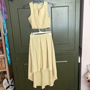Yellow 2 piece she + sky high low dress set